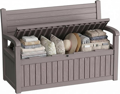 80 Gallon Outdoor Storage Bench, Waterproof Resin Deck Box by GYMHILL