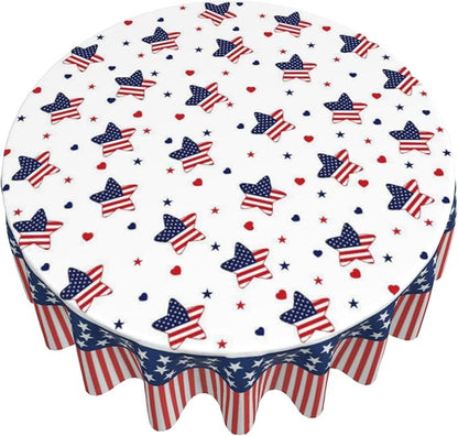 American Flag Round Tablecloth 4th of July American Flag 60 Inch Waterproof Rustic Table Cloth Fabric Farmhouse Stripe Tablecloth Decorative for Picnic Party Holiday Home Indoor Outdoor