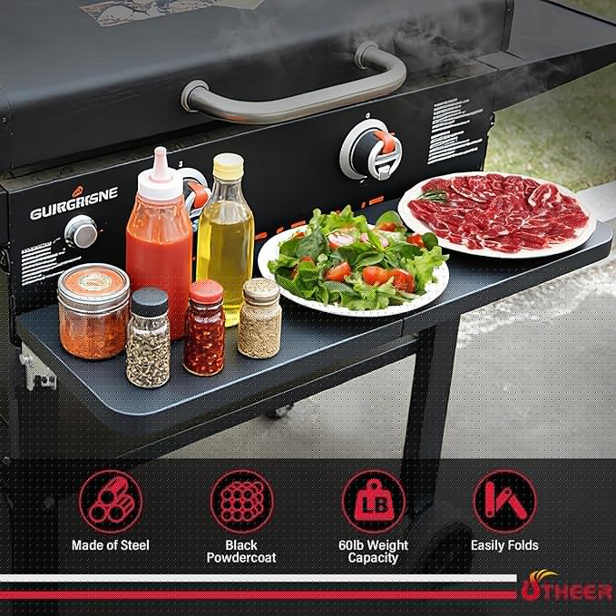 Utheer Upgraded Folding Front Shelf for Blackstone 28 Inch Griddle 1883 2415 2311 2269 1883 2147 1885, Heavy-Duty 29" × 7" Steel Prep Table, 60 lb Load, Space-Saving Fold-Flat Work Surface