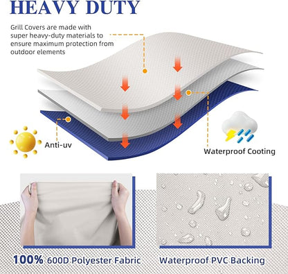 Grill Cover 600D Heavy Duty, Universal Fit Waterproof BBQ Grill Protector with Adjustable Straps, Weatherproof Outdoor Oven Cover for All Seasons