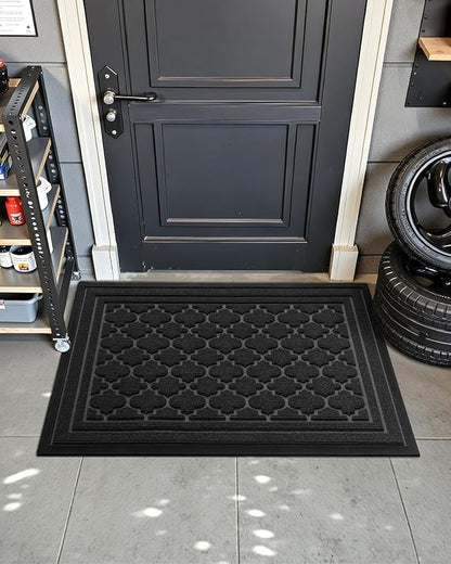 Color&Geometry Large Front Door Mat Outside Entrance, Heavy Duty Non Slip Low Profile Doormat for Entryway, Trap Dirt and Moisture Welcome Mats All-Weather, Easy Clean, Patio, Garage, 36"x60" Black