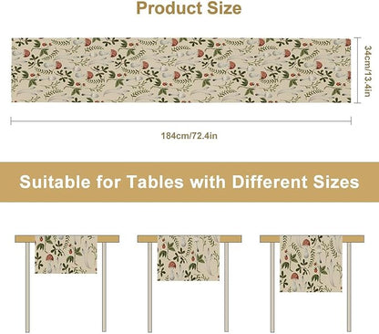 Mushroom Table Runner,Vintage Rustic Boho Botanical Plant Print Tablerunner for Home Kitchen Dining Coffee Table Indoor Outdoor Party Decor 13x108in
