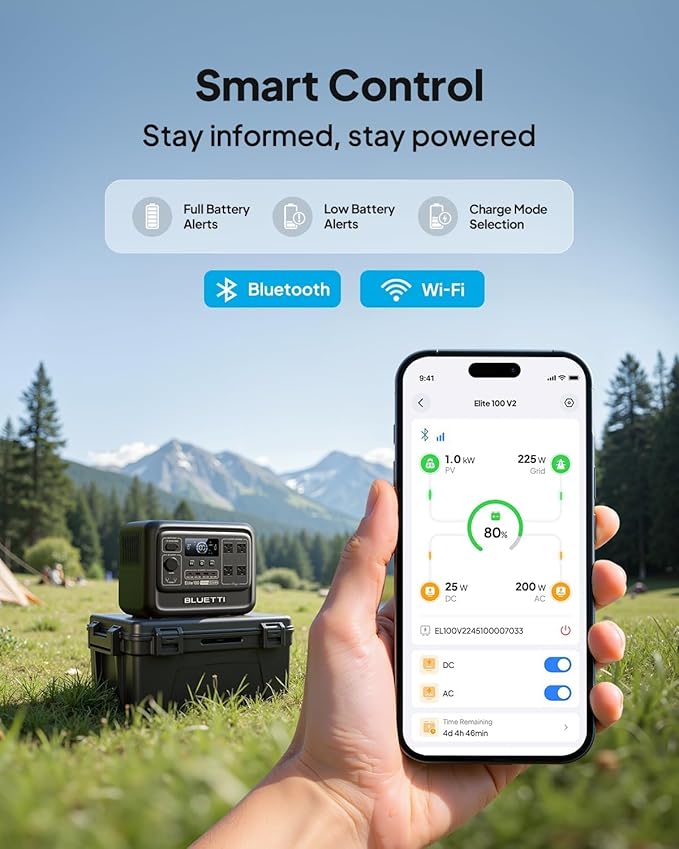 BLUETTI Elite 100 V2 Solar Generator and Solar Charging Cable, 1024Wh LFP Battery Portable Power Station w/ 4 1800W AC Outlets (3600W Surge) Backup, 35% Smaller for Camping, RV, UPS, Outages