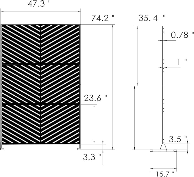 Kozyard Metal Privacy Screen 74" H x 47.2" W Decorative Outdoor Divider with Stand Panels Freestanding Screen Set for Deck Patio Balcony Garden Outdoor&Indoor (White/Chevron)