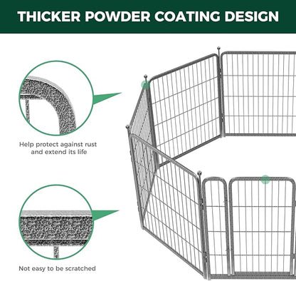 FXW Garden Fence Outdoor for The Yard – 32in(H) x 18.2ft(L) Heavy Duty Metal Animal Barrier for Dog and Rabbit, Decorative Dog Fence, 8 Panels, Silver