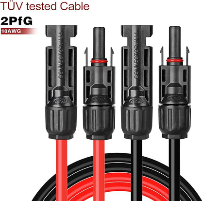 Solar Cable 6 Feet 10AWG Solar Extension Cable with Female and Male Connector, Solar Panel Wire Adaptor Kit Tool (6FT Red + 6FT Black)