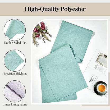 Mebakuk Linen Farmhouse Table Runner Large Burlap Style Soft and Waterproof Decorative Fabric Runner for Outdoor Wedding and Dinner (14 x 144 Inch, Turquoise Blue)