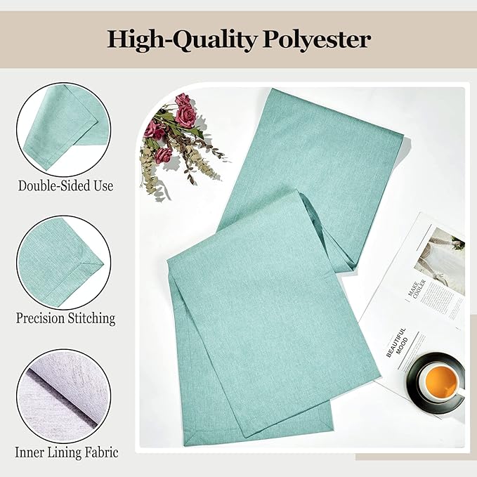 Mebakuk Linen Farmhouse Table Runner Large Burlap Style Soft and Waterproof Decorative Fabric Runner for Outdoor Wedding and Dinner (14 x 132 Inch, Turquoise Blue)