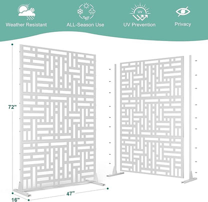 Metal Privacy Screen for Outdoor & Indoor Use, Free Standing Privacy Screen for Patio Garden Pool, 72" H x 47" W Decoative Privacy Panels, Weather Resistant, Easy Assembly (White Helen Street)
