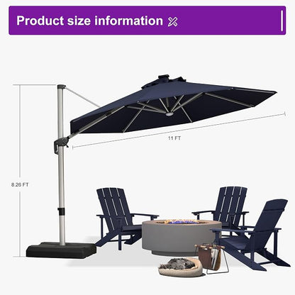 PURPLE LEAF Cantilever Patio Umbrella 11ft Round Solar LED Light, Support to - Image 8