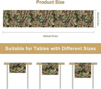 Forest Camouflage Table Runner, Camo Conifer Oak Branches Mossy Hunting Lodge Camp Cabin Table Runner for Kitchen Dining Room Party Camping 13x108in