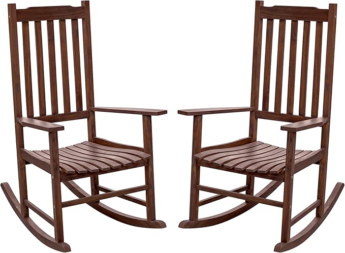 Flamaker Acacia Wood Outdoor Rocking Chairs Set of 2 | High Back and Widen by Flamaker