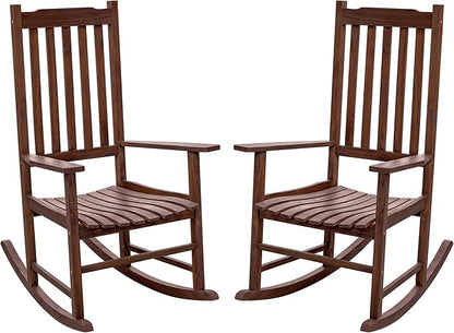 Flamaker Acacia Wood Outdoor Rocking Chairs Set of 2 | High Back and Widen by Flamaker
