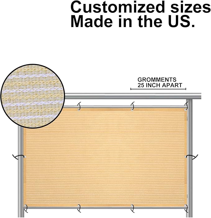 Eden's Decor Balcony Privacy Screen Beige 3'x 9' Cover Mesh Windscreen Weather-Resistant UV Protection for Backyard Deck, Patio, Balcony, Pool, Porch, Fence, Railing, Gardening