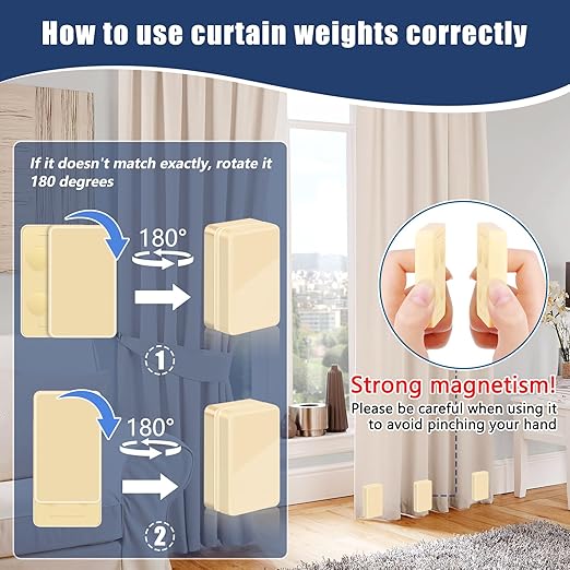 16 Pcs Outdoor Curtain Weights, 8 Pairs Upgrade to Heavier Magnetic Drapery Weights, Plastic Wrapped Waterproof Curtain Magnets for Home Decor, Tablecloth, Patio, Shower, Outside Curtains-Beige