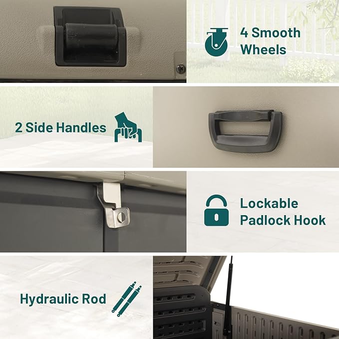 Domi 160 Gallon Outdoor Storage Box – Waterproof, UV-Resistant Deck Box with Lockable Lid for Patio Furniture, Garden Tools, Delivery Packages (Large Resin Storage Bin）