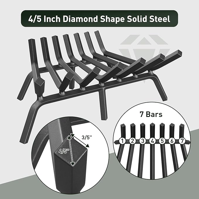 mestyl Fireplace Grate 24 Inch Heavy Duty Wrought Iron Fireplace Log Grate, 3/4" Bar Fire Grates, Firewood Log Burning Rack for Outdoor Wood Stove Pit & Fireplace Log Holder Indoor