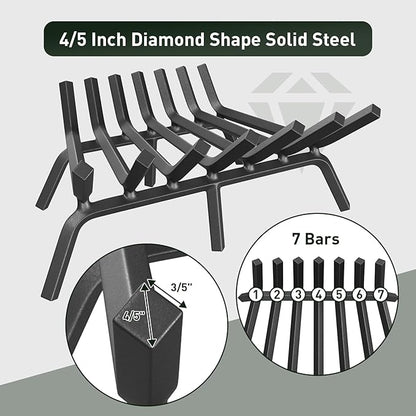 mestyl Fireplace Grate 30 Inch Heavy Duty Wrought Iron Fireplace Log Grate, 4/5" Bar Fire Grates, Firewood Log Burning Rack for Outdoor Wood Stove Pit & Fireplace Log Holder Indoor