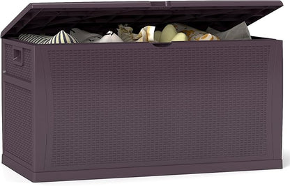 ZYJOYY 125 Gallon Resin Deck Box, Weatherproof Outdoor Storage Box for Patio, Garden, Pool, and Yard, Lockable Waterproof Bin for Tools, Cushions, and Accessories, Brown