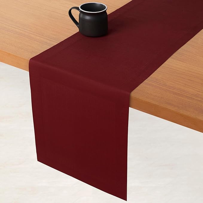 D'Moksha Homes Linen Dark Red Table Runner 72 Inches Long - 100% Pure Linen 14 x 72 Inch Table Runner for Dining, Valentines, Holiday - Machine Washable