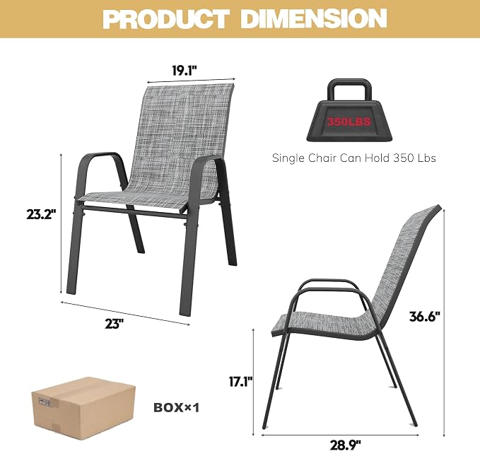Patio Dining Chairs Set of 6, Outdoor Stackable Dining Chairs - Image 3
