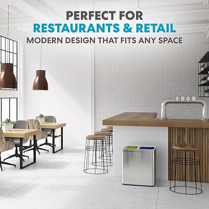 70 Liter / 18.5 Gallon Rectangular Open Top Dual Compartment Recycling Trash Can, Stainless Steel (40L x 30L Capacity) Ideal for Restaurants, Coffee Shops, Gym and Households