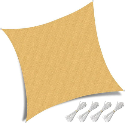 12' x 12' Rectangle Sun Shade Sail, 185 GSM HDPE, Sand | 95% UV block, - Image 2