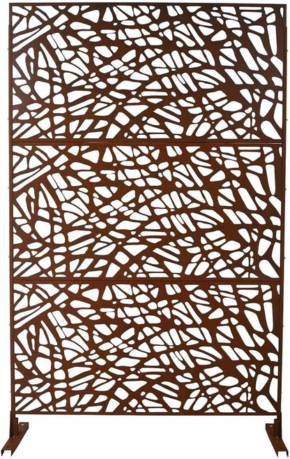 Outdoor Decorative Metal Privacy Screen Panel, 48" L x 16" W x 76" H, Steel Partition for Garden, Patio, and Backyard, Freestanding with Stable Base, Modern Geometric Design, Rust Red