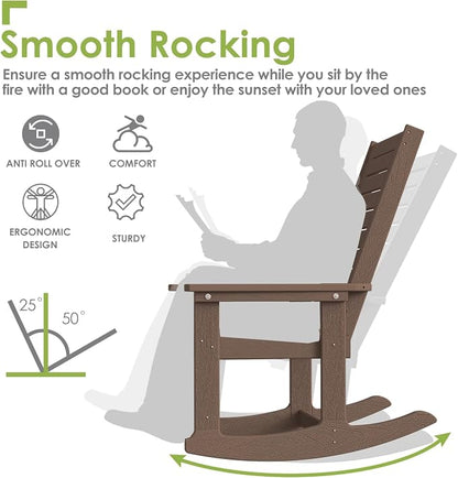 GREENVINES Outdoor Rocking Chairs Set of 2, HDPE Rocker, Dark Brown | Wood - Image 5