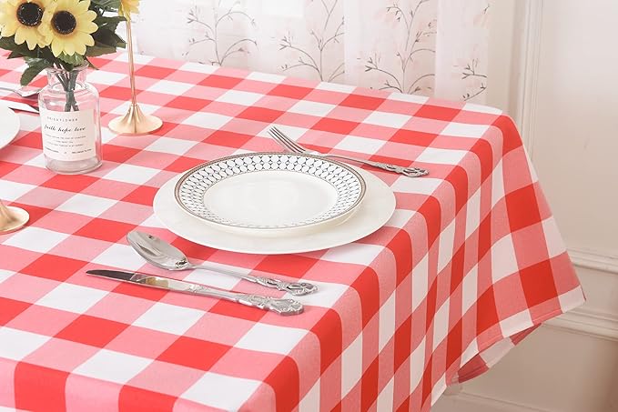 2 Pack Waterproof Polyester Fabic Square Checkered Tablecloth，54x54 Outdoor Table Cloth，Oil Stain Prevention Table Cloth for Pinics and Parties（Red and White）