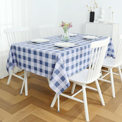 Romanstile Gingham Rectangle Plastic Tablecloth, 100% Waterproof Checkered PVC Table Cloth, Heavy Duty Vinyl Table Cover for Dining, Camping, Picnic, Outdoor - 54 x 108 Inch, Light Blue and White