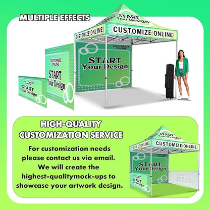 10x15FT Custom Pop Up Canopy Tent with Logo Personalized Trade Show & Event Heavy Duty Aluminum Folding for Outdoor Markets, Business Branding Advertising (Top Canopy+1 Full Wall+2 Half Walls)