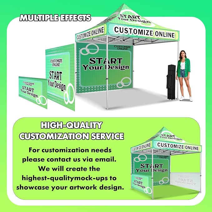 10x20FT Custom Pop Up Canopy Tent with Logo Personalized Trade Show & Event Heavy Duty Aluminum Folding Tent for Outdoor Markets, Business Branding Advertising (Top Canopy + 3 Full Walls)