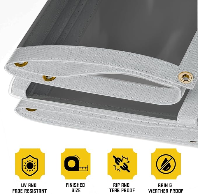 Core Tarps 30 Mil Extreme Heavy Duty Clear Tarp with Gromments - 10x10ft Super Clear Tarps Heavy Duty Waterproof Vinyl Tarpaulin, Transparent Tarp for Outdoor, Camping & Construction, Clear Grey