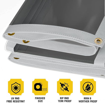 Core Tarps 20 Mil Extreme Heavy Duty Clear Tarp with Gromments - 10x12ft Super Clear Tarps Heavy Duty Waterproof Vinyl Tarpaulin, Transparent Tarp for Outdoor, Camping & Construction, Clear Grey
