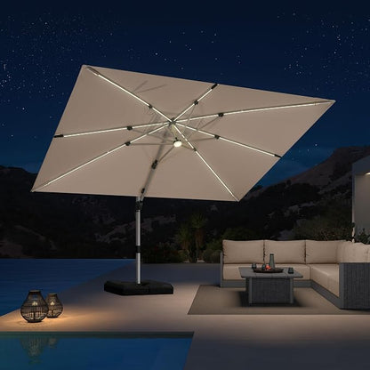PURPLE LEAF Cantilever Umbrella 9' X 12' Solar LED Light Patio Deck, Support to by PURPLELEAF