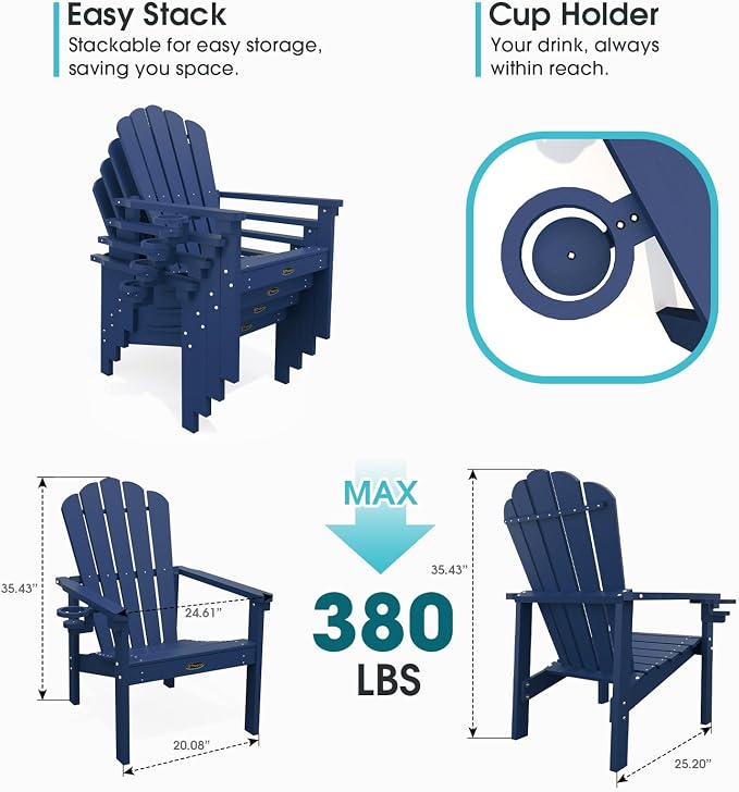 THOEOE Stackable Adirondack Chair Set of 4, Fire Pit Chairs Set of 4 | HDPE - Image 2