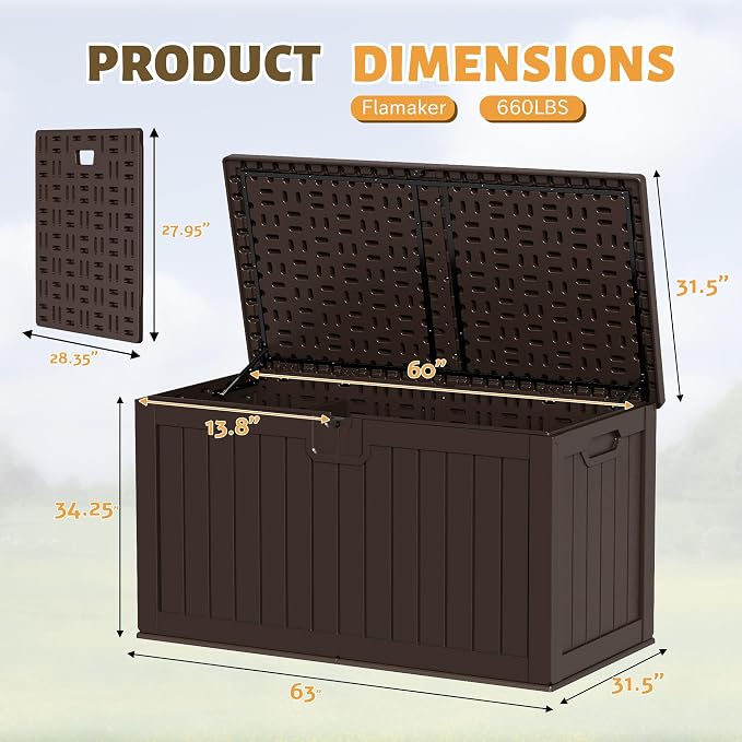Flamaker 250 Gallon Resin Deck Box, XXL Waterproof Storage Box - Image 8