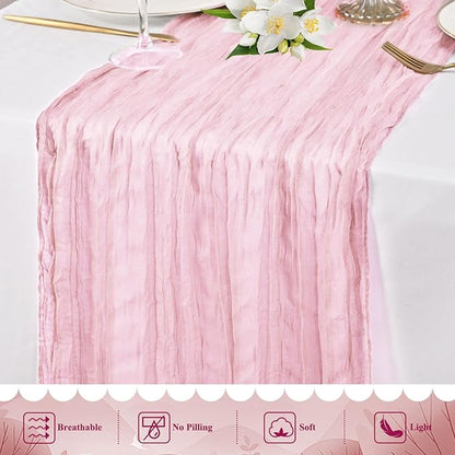 20 Packs Cheesecloth Table Runner 10FT Long Boho Gauze Fabric Table Runner Vintage Rustic Sheer Runners for Wedding Party Bridal Baby Shower Table Decorations (Light Pink)
