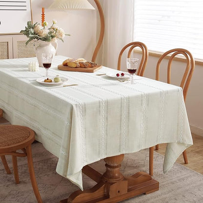 Chassic 60 x 84 inches Farmhouse Style Linen tablecloths, Wrinkle Resistant Washable Dining Room Table Cloths for Rectangle Tables - Hemstitch Beige