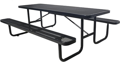 6FT Rectangular Metal Picnic Table for Outdoors, Commercial Steel Metal Picnic Tables, Heavy Duty Sturdy Picnic Tables Furniture Set for Patio Garden Courtyard BBQ, with Umbrella Hole, Black