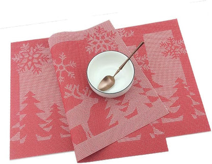Gugrida Christmas Holiday Placemat 12”x18”, Set of 6, Christmas Table Decor, Holiday Tapestry placemat Woven, Red Tree