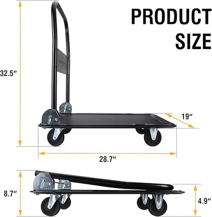 Olympia Tools Foldable Push Cart Dolly - 330 Lb. Capacity Heavy Duty Platform Truck with 360° Swivel Wheels (Olive Green/Blue)