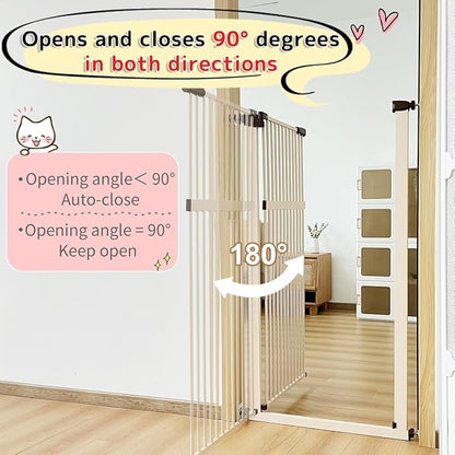 Lumizone Extra Tall Pet Gate 55.12" High Pressure Mounted 50.79"-55.11" Extra Wide (9 Sizes) 1.37" Gap for Cat Dog Stairs Doorway Hallway No Drilling Auto-Close (50.79"-55.11" W, Cream White)