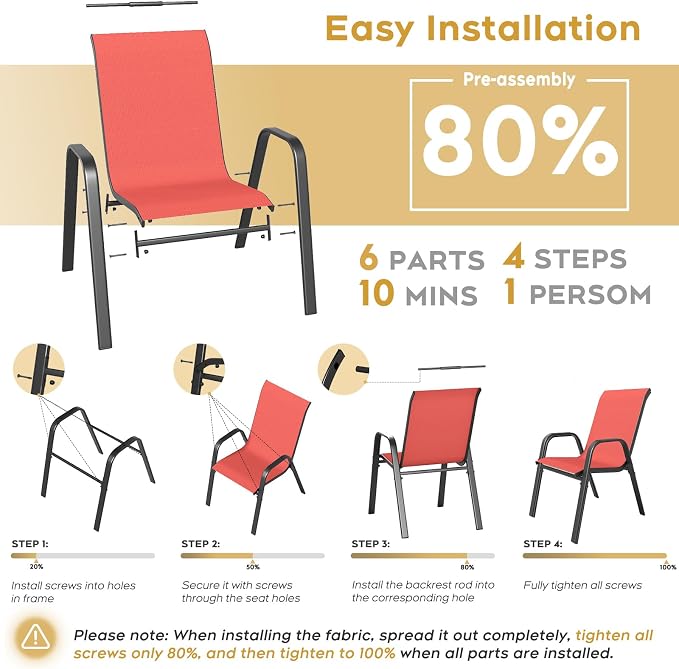 Patio Dining Chairs Set of 4 Outdoor Stackable Dining Chairs - Image 6
