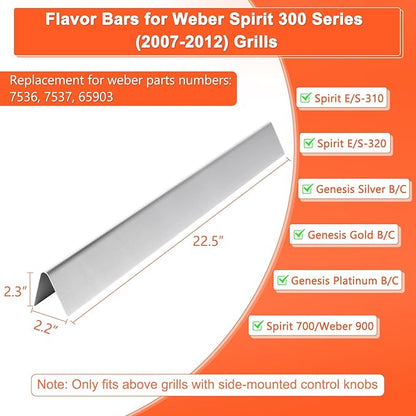 QuliMetal 7537/65903 22.5" Flavor Bars for Weber Spirit 300 Series(with Side Burner Knobs), Spirit E310, E320, Spirit 700, Genesis Silver Gold Platinum B/C, Weber 900, Heat Plates for Weber 7536