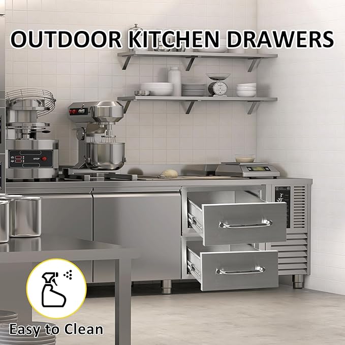 Outdoor Kitchen Drawers 14" W x 8.5" H x 23" D Flush Mount Single BBQ Drawers with Chrome Handle Built-in Stainless Steel Drawer for Outdoor Kitchen Island, Patio Grill Station