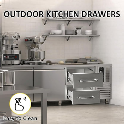 Outdoor Kitchen Drawers 14" W x 8.5" H x 23" D Flush Mount Single BBQ Drawers with Chrome Handle Built-in Stainless Steel Drawer for Outdoor Kitchen Island, Patio Grill Station