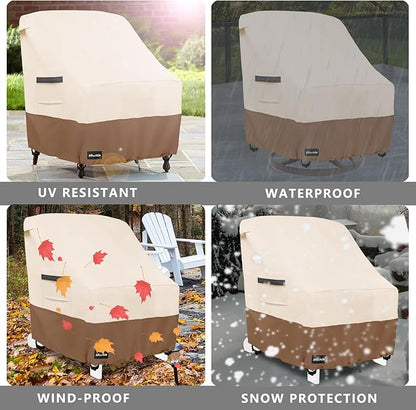 Patio Chair Covers,600D Waterproof Heavy Duty Outdoor Lawn Patio Furniture Covers,Patio Swivel Chair Covers for Outdoor Furniture,(30W x 34D x 36H inches) Beige&Brown