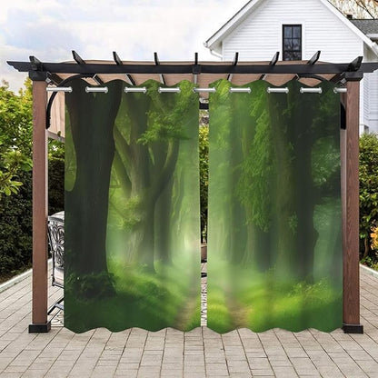 Forest Theme Outdoor Curtains for Patio Waterproof,Dawn Trees Jungle Pattern,UV and Fade Resistant Outside Curtains for Gazebo, Front Porch, Pergola,Set of 2 Panels,W42 x L84,Green